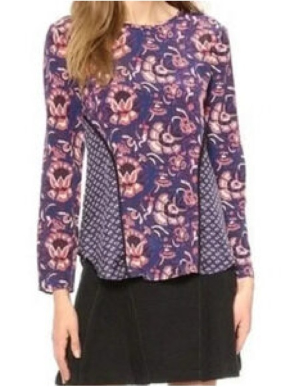 Veronica Beard 100% Silk Floral Print Keyhole cutout Long Sleeve Blouse